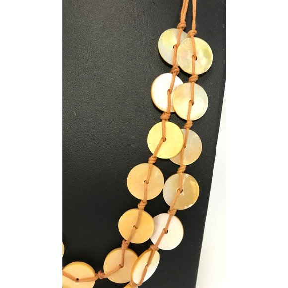 Vintage Handmade Double Strand Mother of Pearl Disc Necklace Dyed Golden Boho - Picture 4 of 5